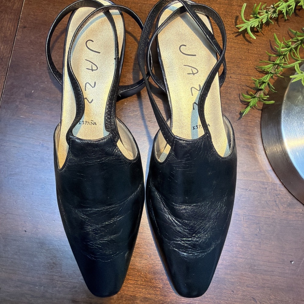 Vintage JAZZ Espana Women's Shoes Sz 7 Black Leather Heels Made in Spain EUC - Picture 5 of 10